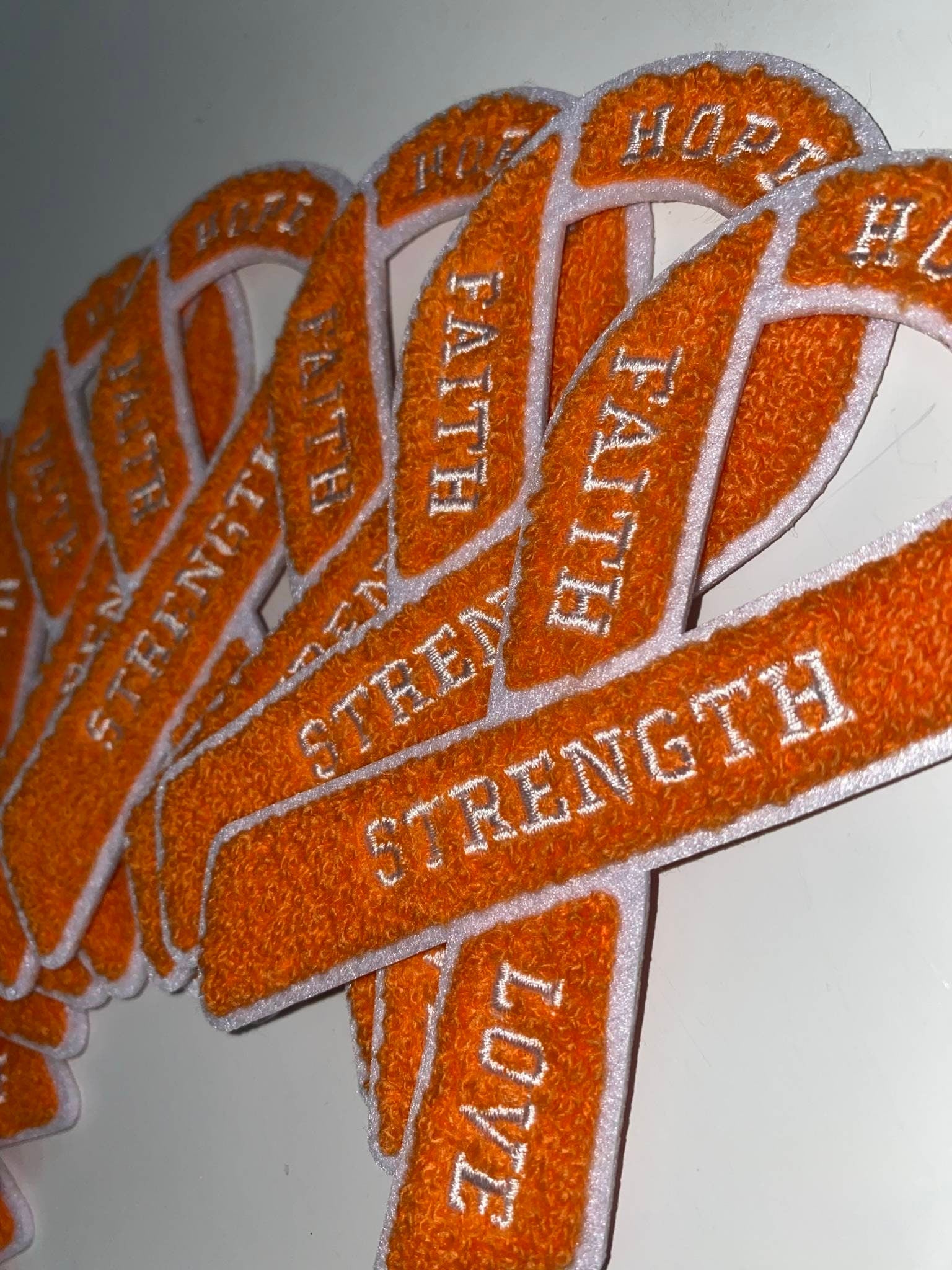 New 1-pc, Leukemia Cancer "Orange Chenille" Awareness Ribbon Patch, 5.5" Iron or Sew-on, Cancer  Patch/Applique, Support Ribbon