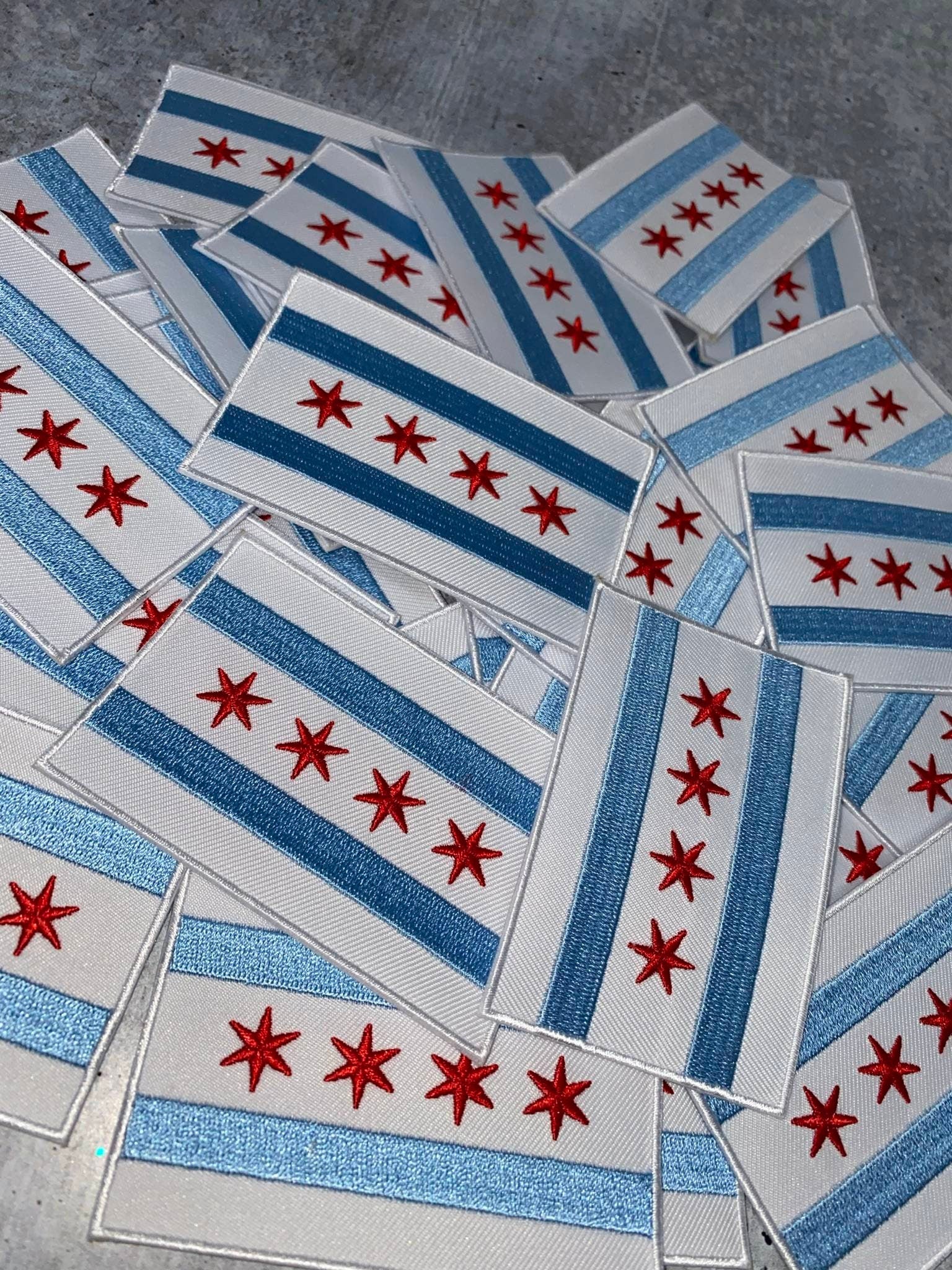Collectable "Chicago Flag" Iron-On Embroidered Patch; Popular City, Chicago City Flag, Flag Day, Red/White/Blue Flag, 1-pc, Sz. 3.25"x2.15"
