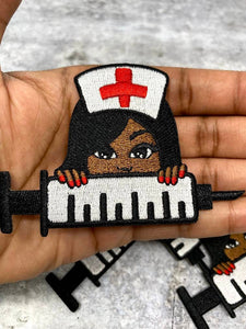 New, "Peek-a-boo Nurse" w/Needle (Small Patch), 100% Embroidery, Size 3" Iron-on Exclusive Applique, Small Jacket Patch, Patch for CR O CS