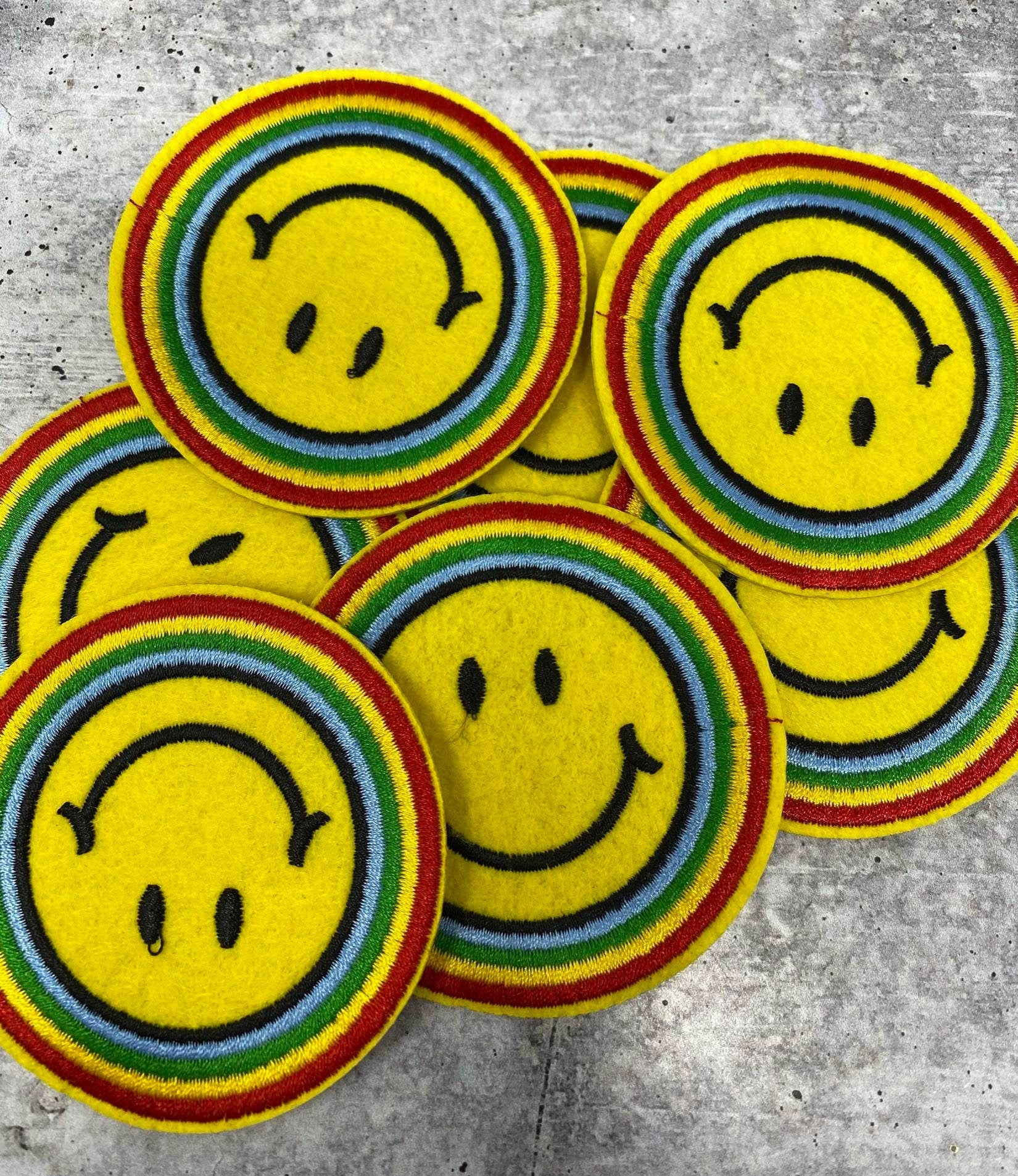 Super Happy "Smily Face Emoji" Circular Patch, Embroidered Iron On Patch, Fashion Patch for Clothing, 3-inch x 3-inch badge