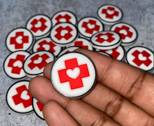 1-pc "Medical Symbol" w/Heart, Shoe Charm, Medical Charm; Nurse, Tech, Dr Charms for Crocs; Charm for Shoes & Bracelets, Healthcare Charms