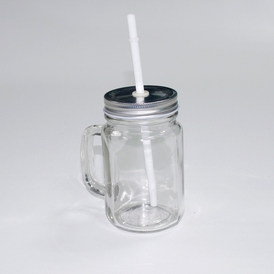 Glass Mason Jar With Handle, Lid And Straw