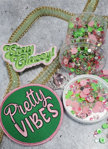 Exclusive, Pink/Green/Silver Shoe Kit, 1-3oz Bling Mix- resin, Flat Back Pearls