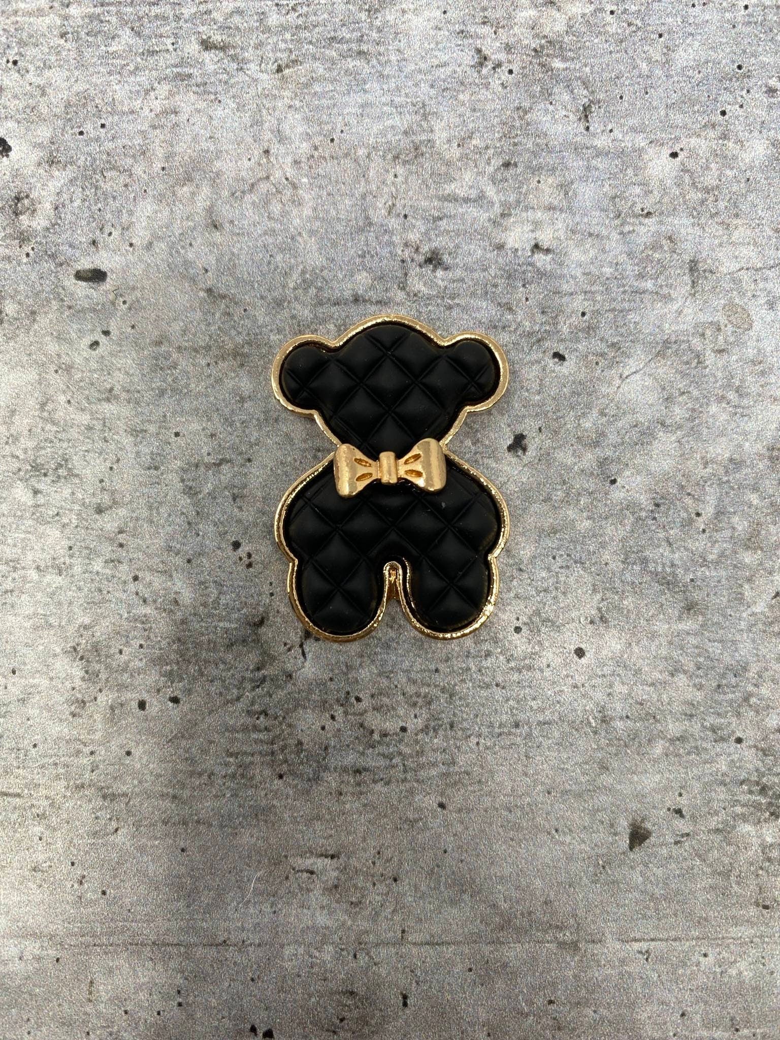 Exclusive, BLACK "Bear" Tufted w/Gold Bow Charm, 1-pc Flatback Charm for CR O CS, Phone Cases, Sunglasses, Decor, and More! Size 2"