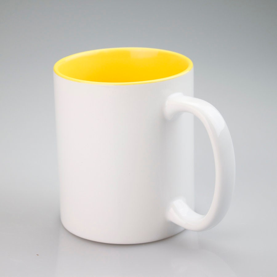 Sublimation Blanks, Bright White, 11oz inner Yellow color mug, Custom Drinkware Mugs, Perfect Gift, Personalize Mug, For A Special Someone