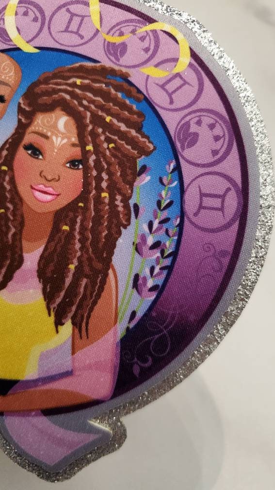 Exclusive, Melanated "Gemini" w/SILVER Glitter, Vibrant, Iron-On Patch|Astrology Applique|Cool Patch|DIY Patch for Denim & Accessories,1-pc