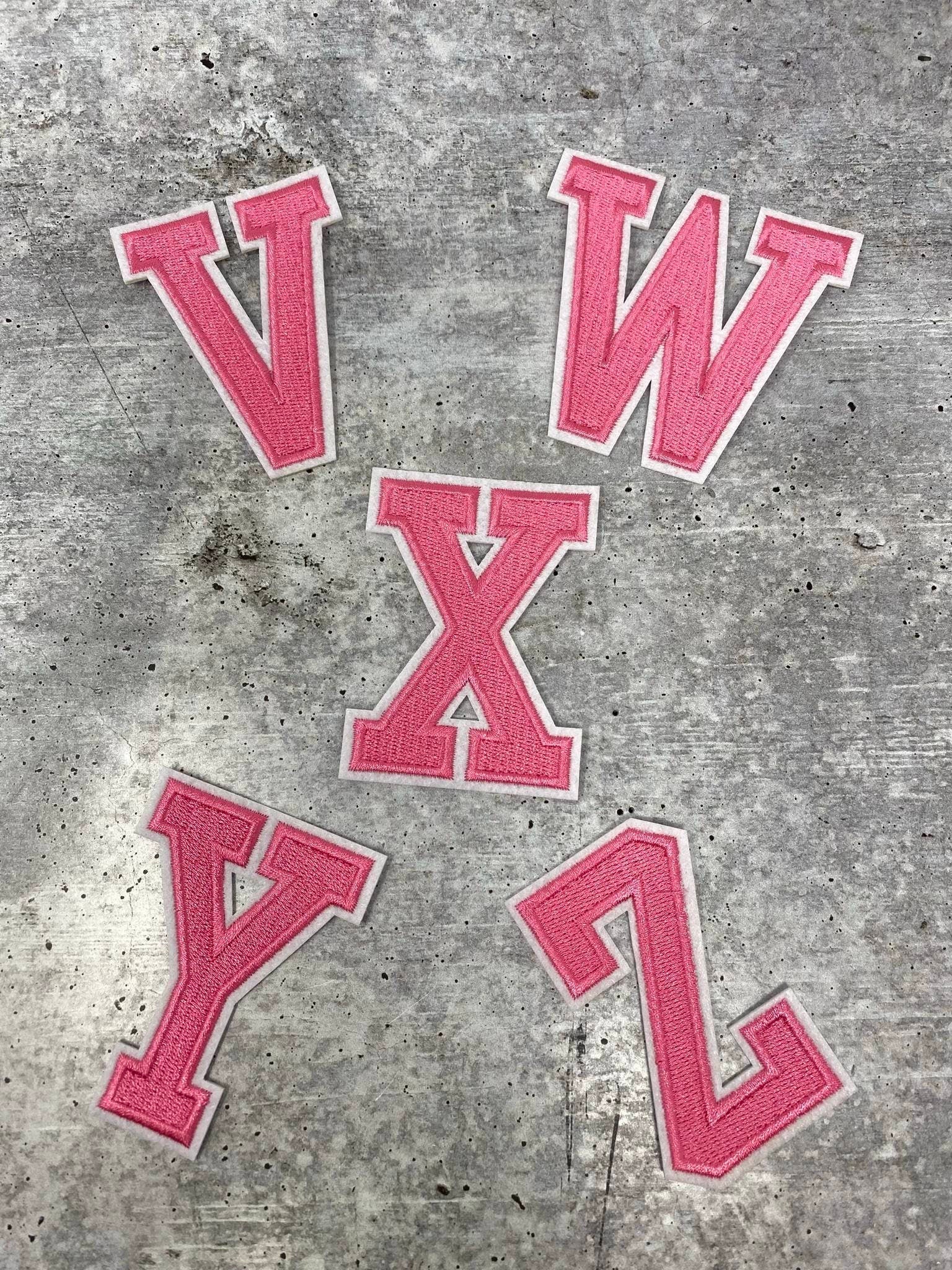 New, "PINK" 3" Embroidered Letter w/ White Felt, Varsity Letter Patch, 1-pc, Iron-on Backing, Choose Your Letter, A-Z Letters, DIY Letters,