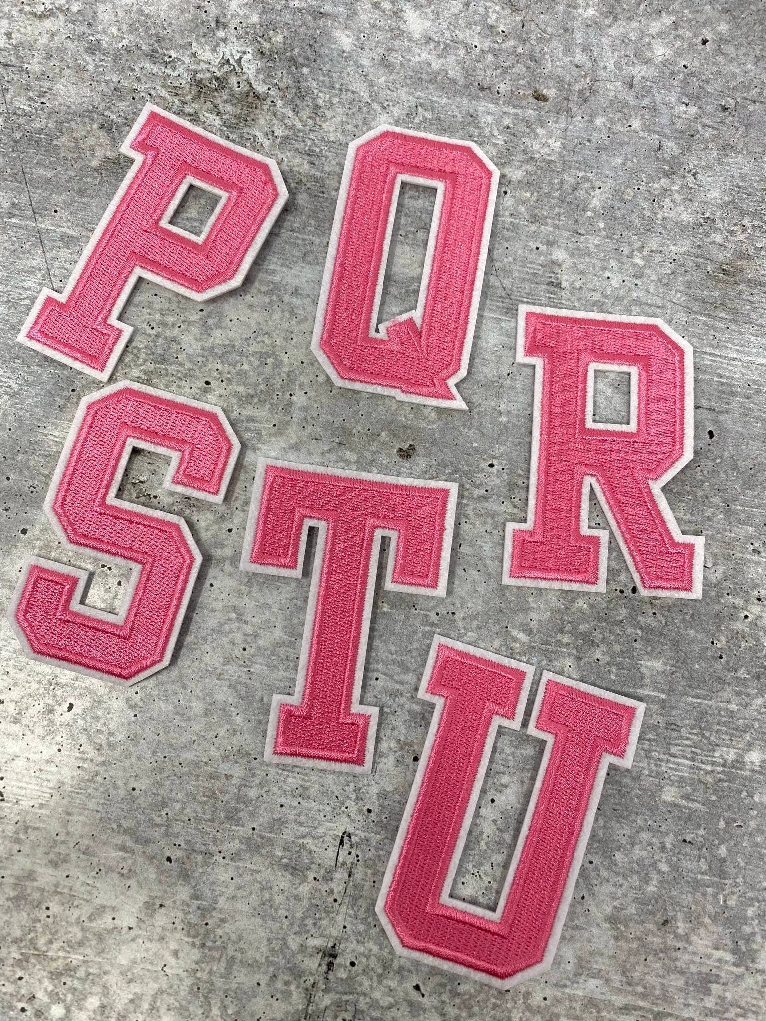 New, PINK 3 Embroidered Letter w/ White Felt, Varsity Letter Patch,  1-pc, Iron-on Backing, Choose Your Letter, A-Z Letters, DIY Letters