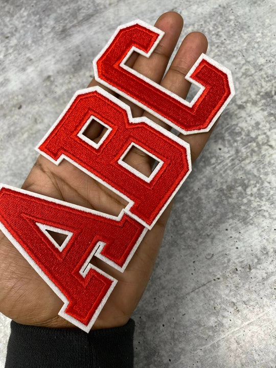 New, "RED" 3" Embroidered Letter w/ White Felt, Varsity Letter Patch, 1-pc, Iron-on Backing, Choose Your Letter, A-Z Letters, DIY Letters,