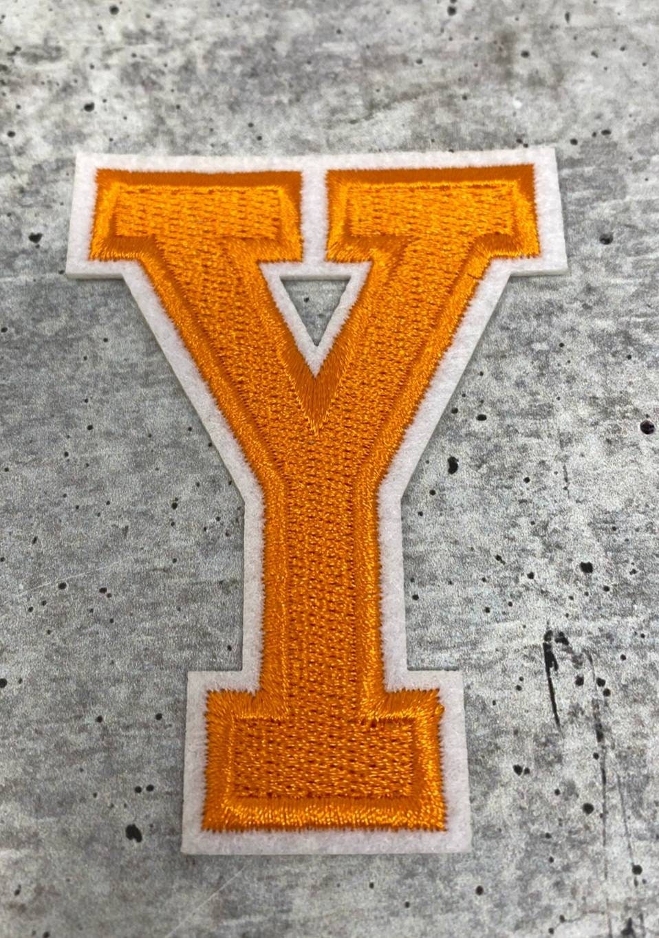 New, ORANGE 3 Embroidered Letter w/White Felt,Varsity Letter Patch,  1-pc, Iron-on Backing, Choose Your Letter, A-Z Letters, DIY Letters