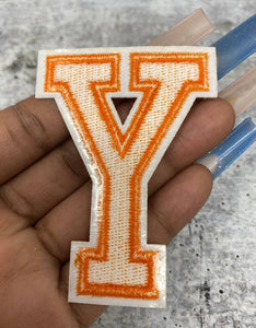 New, "ORANGE" "3" Embroidered Letter w/White Felt,Varsity Letter Patch, 1-pc, Iron-on Backing, Choose Your Letter, A-Z Letters, DIY Letters,