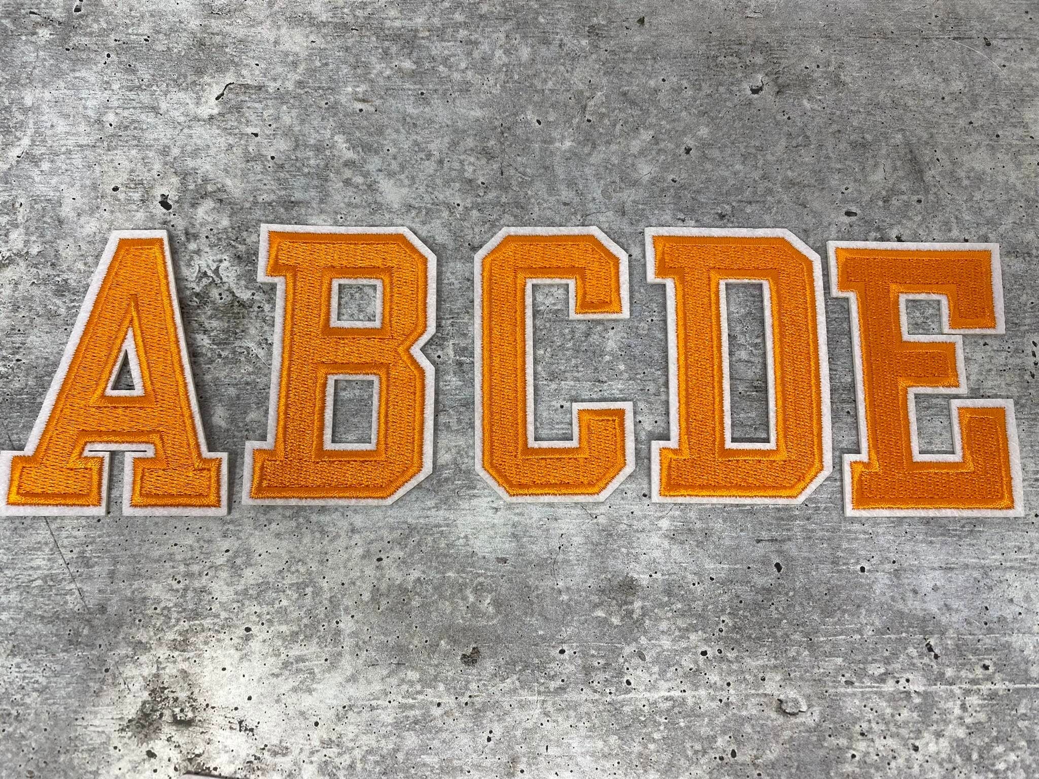 New, ORANGE 3 Embroidered Letter w/White Felt,Varsity Letter Patch,  1-pc, Iron-on Backing, Choose Your Letter, A-Z Letters, DIY Letters