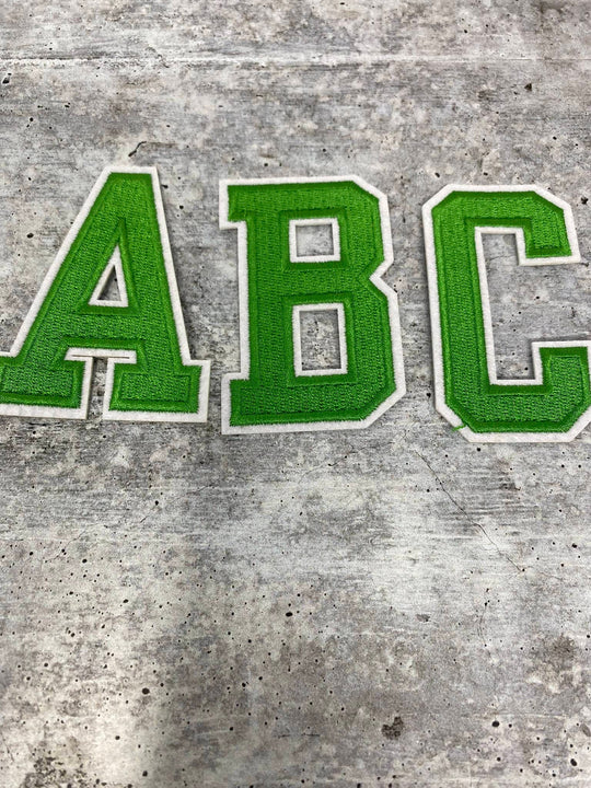 New,"GREEN/White" 3" Embroidered Letter w/Felt, Varsity Letter Patch, 1-pc, Iron-on Backing, Choose Your Letter, A-Z Letters, DIY Letters,