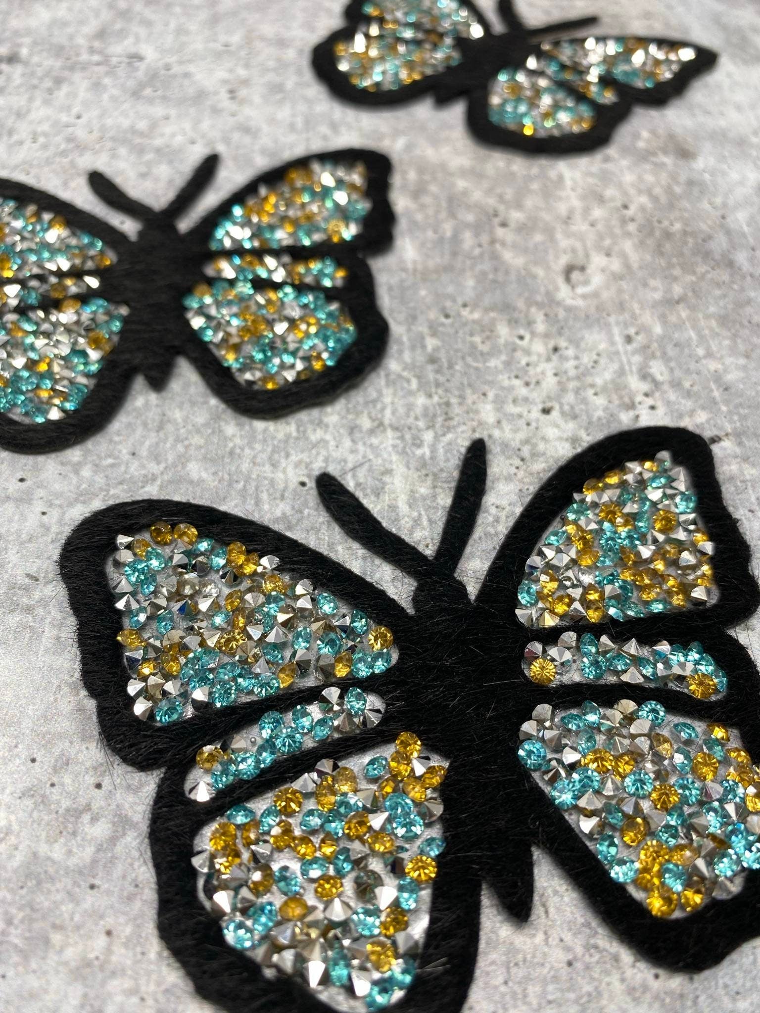 Exclusive, 1-pc,TEAL/GREEN "Butterfly" Bling Patch, Size 3", Cool Applique For Clothing, Iron-on Patch, Small Patch for Jackets, DIY