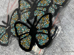 Exclusive, 1-pc,TEAL/GREEN "Butterfly" Bling Patch, Size 3", Cool Applique For Clothing, Iron-on Patch, Small Patch for Jackets, DIY