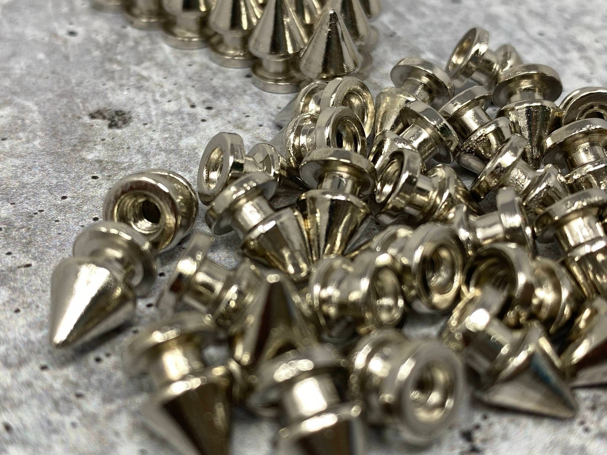 NEW, Screw on Spikes, 10mm SILVER Spiked Studs, Cone Spikes
