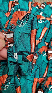 Exclusive, "Nurses Care a’Latte (Teal Scrubs)", 100% Embroidery, Size 4", Iron-on Applique, DIY Patch for Clothing & Shoes