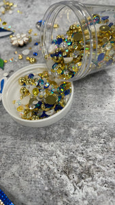 Exclusive, Blue/White/Gold Bling Kit,1-3oz Bling Mix- resin, Flat Back Pearls