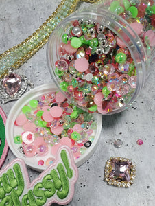 Exclusive, Pink/Green/Silver Shoe Kit, 1-3oz Bling Mix- resin, Flat Back Pearls