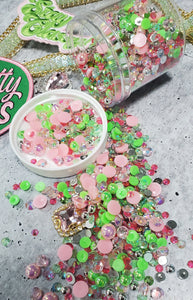 Exclusive, Pink/Green/Silver Shoe Kit, 1-3oz Bling Mix- resin, Flat Back Pearls