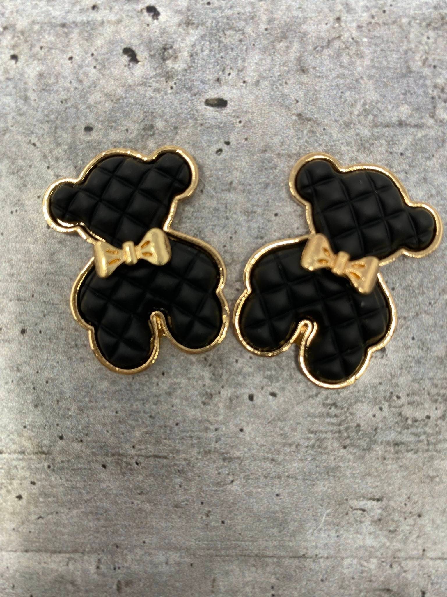 Exclusive, BLACK "Bear" Tufted w/Gold Bow Charm, 1-pc Flatback Charm for CR O CS, Phone Cases, Sunglasses, Decor, and More! Size 2"