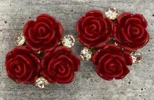 New, RED Resin Triple "Open Rose Bud" w/Bling, Flatback Charm, 1-pc Charm for CR O CS, Phone Cases, Sunglasses, Decor, and More! Size 2"