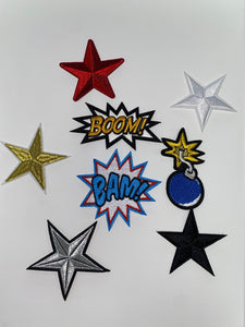NEW, Boys 20-pc Patch Pack, Assortment of Sequin & Embroidered Patches, Great for Jackets, Denim, Camo, Crocs and More,Grab Bag Gift for Him