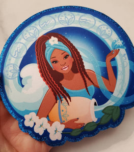 Exclusive, Melanated "Aquarius" w/BLUE Glitter, Vibrant, Iron-On Patch|Astrology Applique|Cool Patch|DIY Patch for Denim & Accessories,1-pc
