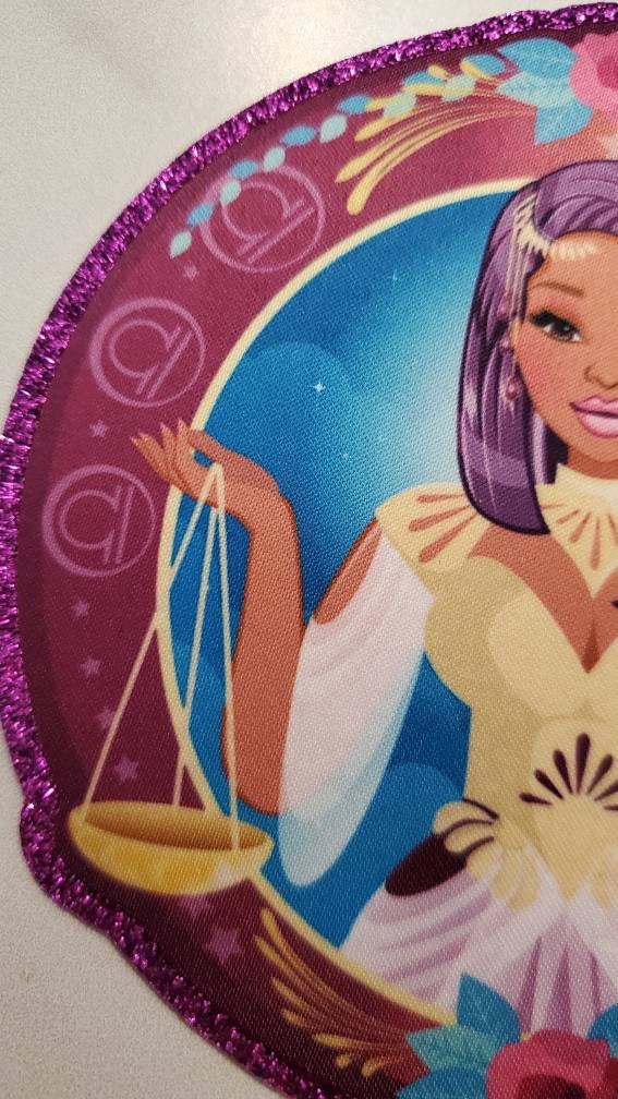 Exclusive, Melanated "Libra" w/PURPLE Glitter, Vibrant, Iron-On Patch|Astrology Applique|Cool Patch|DIY Patch for Denim & Accessories,1-pc