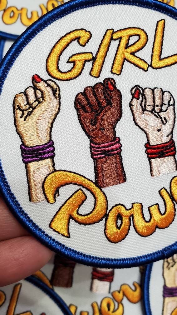 Exclusive: "Girl Power Fist" Female Empowerment Patch, Feminist Fist Patch, All Skintones Colorful Iron-on Patch; DIY Patch, Size 3", 1-pc
