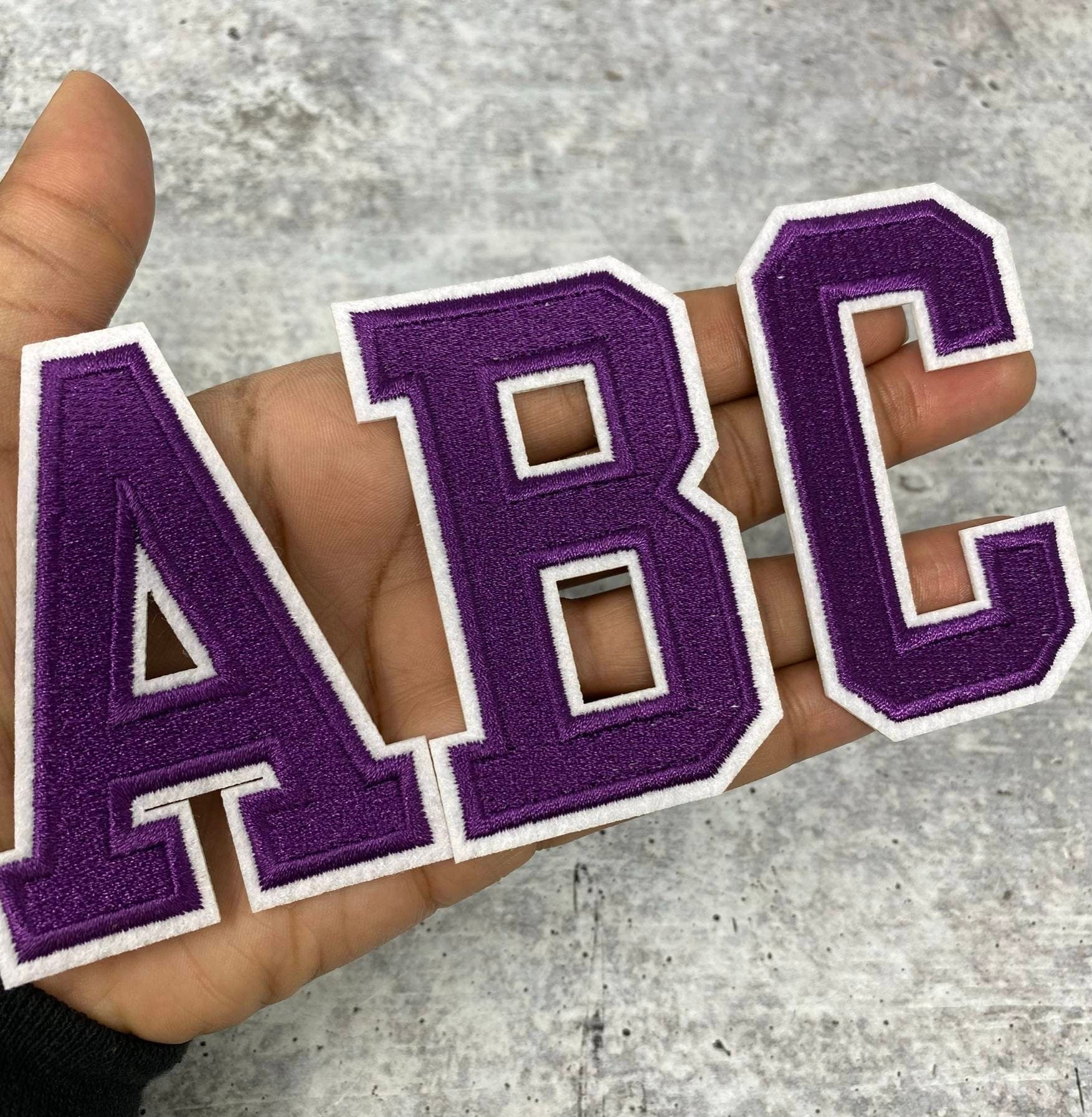 3 Embroidered Iron-On Letter Patches, Alphabet Appliques, Letter Patches  for Clothing, DIY Craft - Purple/White
