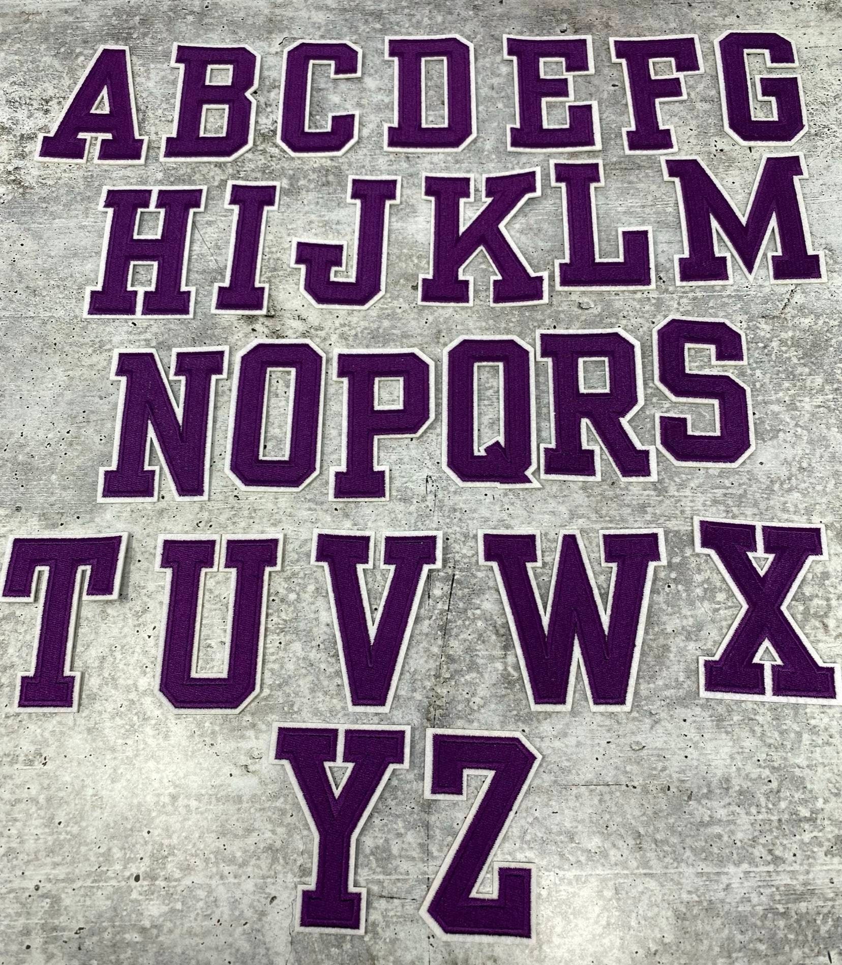 New, "PURPLE", 3" Embroidered Letter w/White Felt, Varsity Letter Patch, 1-pc, Iron-on Backing, Choose Your Letter, A-Z Letters, DIY Letters