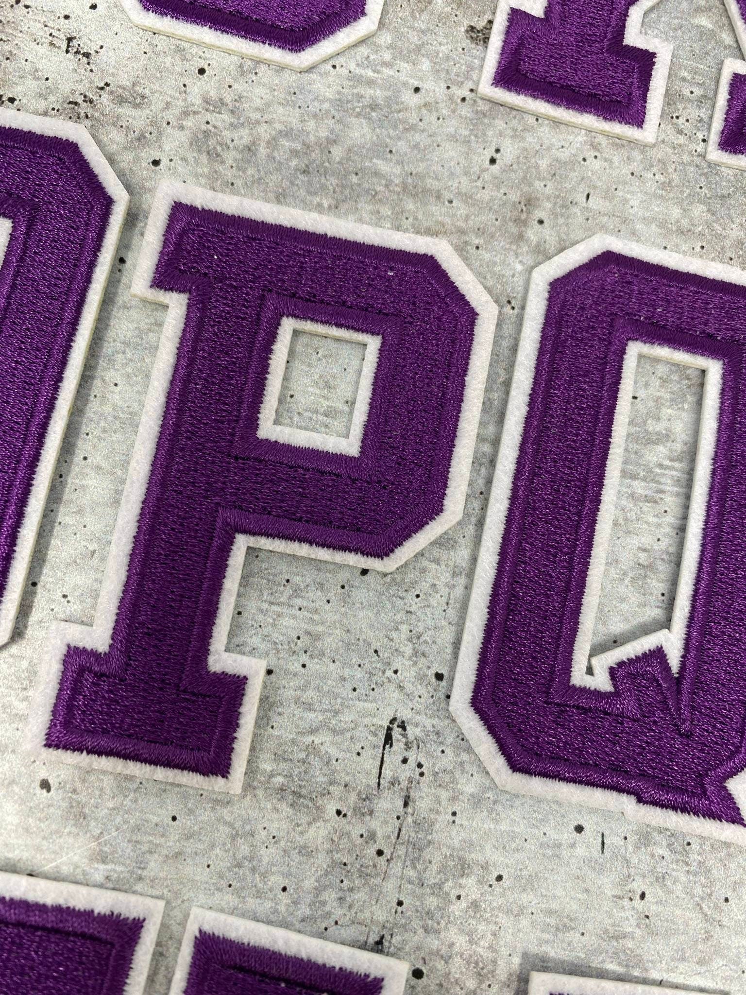 New, "PURPLE", 3" Embroidered Letter w/White Felt, Varsity Letter Patch, 1-pc, Iron-on Backing, Choose Your Letter, A-Z Letters, DIY Letters