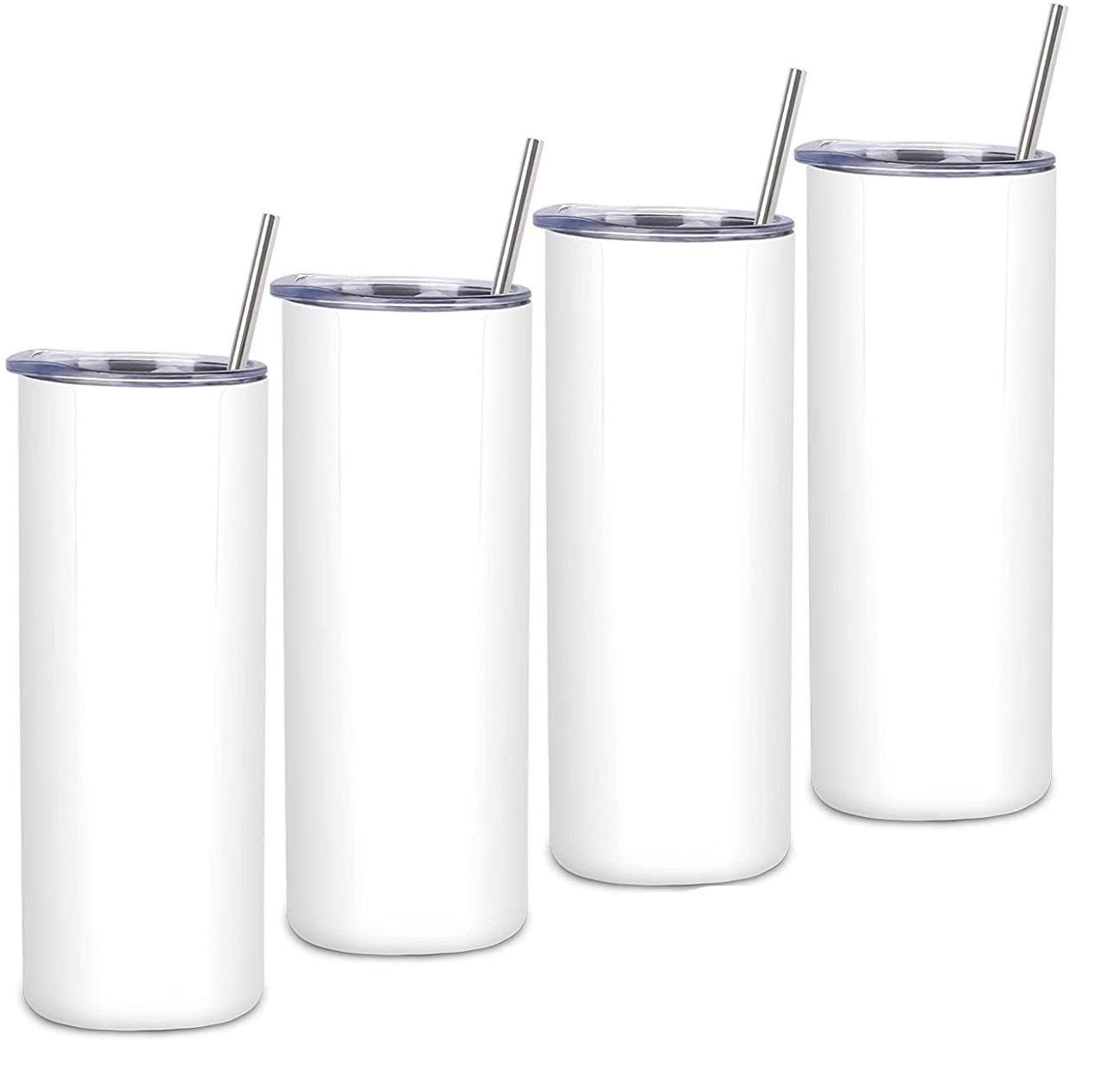 New Arrival, 20oz Skinny Tumbler w/ Metal Straw, Straight Tumbler For Sublimation, Double Wall Insulated w Polymer Coating for Heat Transfer