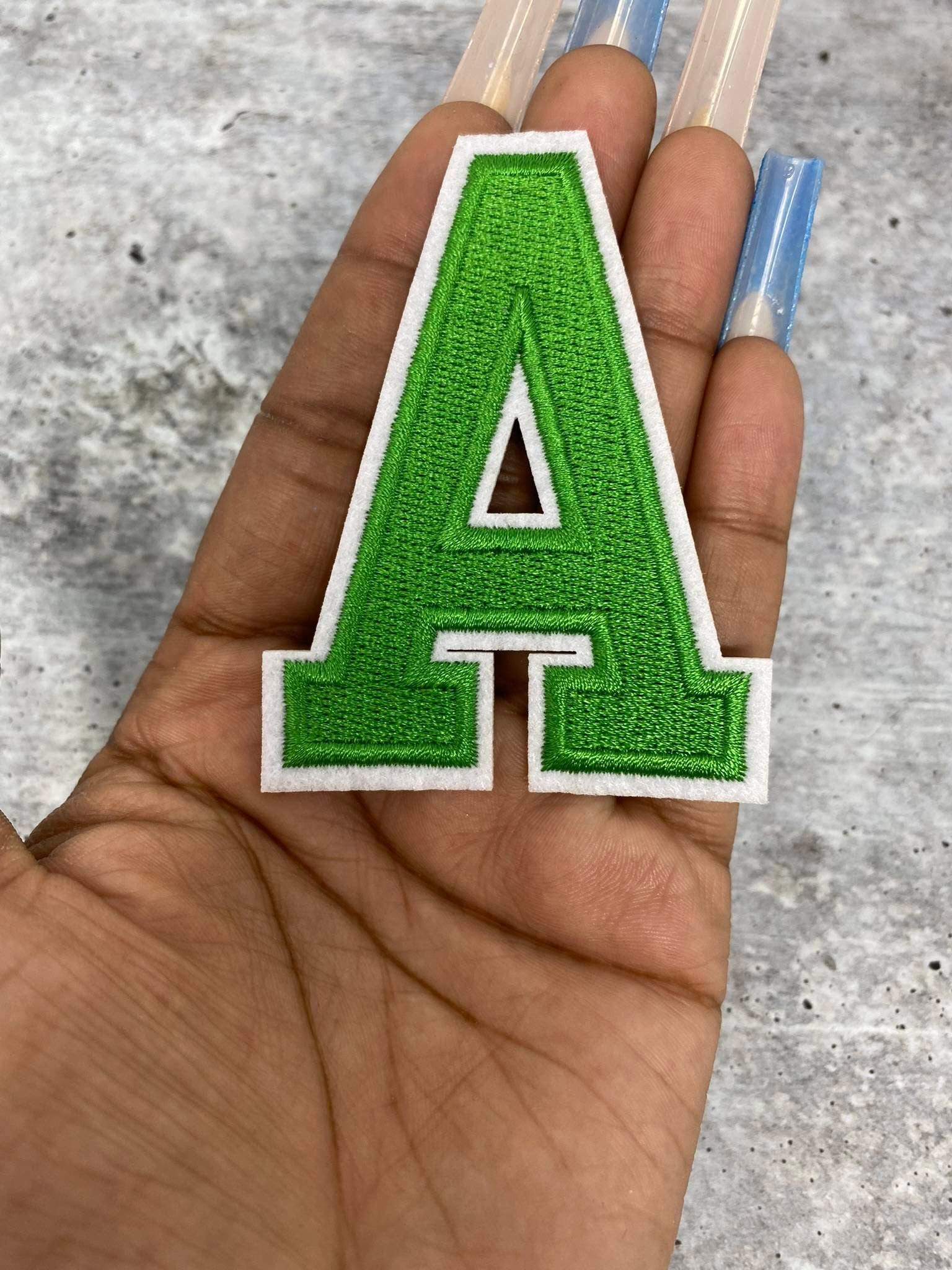 New,"GREEN/White" 3" Embroidered Letter w/Felt, Varsity Letter Patch, 1-pc, Iron-on Backing, Choose Your Letter, A-Z Letters, DIY Letters,