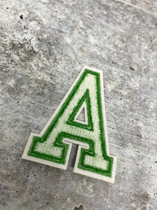 New,"GREEN/White" 3" Embroidered Letter w/Felt, Varsity Letter Patch, 1-pc, Iron-on Backing, Choose Your Letter, A-Z Letters, DIY Letters,