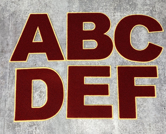 Large 6" Varsity Letter, BURGUNDY/BEIGE,Chenille & w/Felt Letters, 1-pc, Choose Your Letter, A to Z Patch, Iron-on or Sew