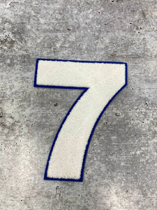 Numbers: 6" Large "White/Blue" Varsity Patches, Chenille w/Felt Letters, 1-pc, Choose Your Letter, 0 to 9 Patch, Iron-on, Jacket Patch