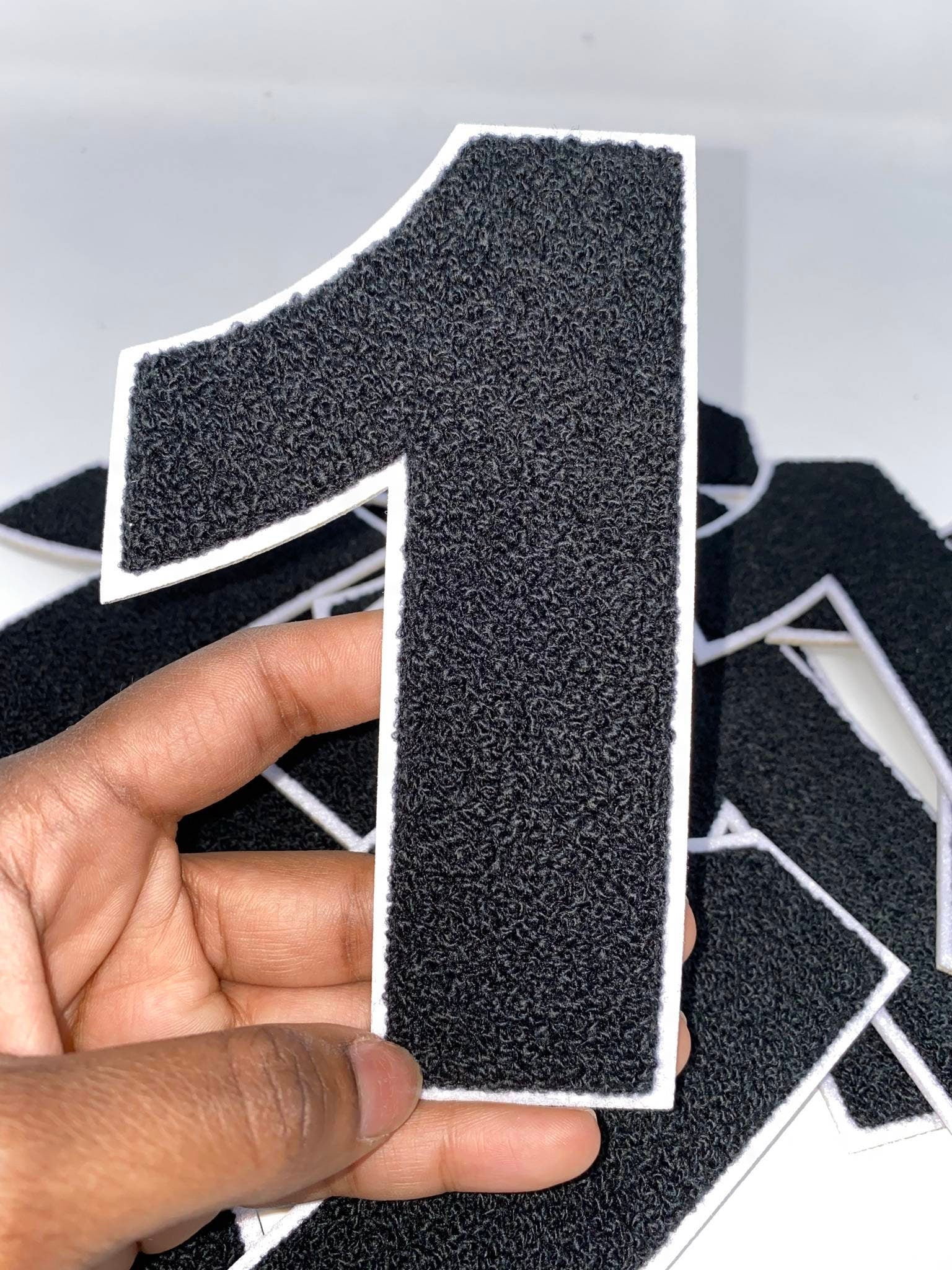 IRON ON 2 Black  Varsity Glitter Letter Chenille Initial Patch