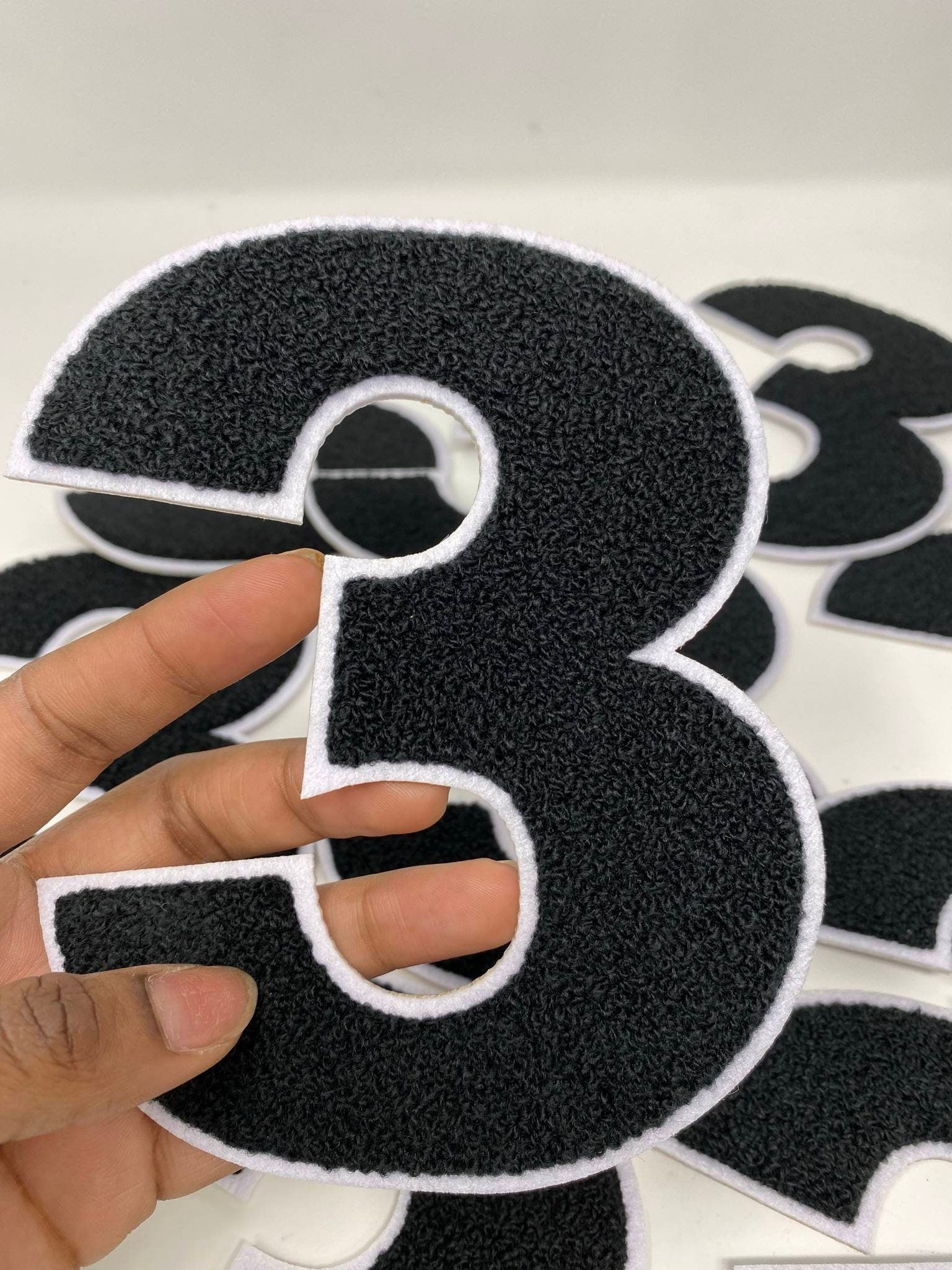 Numbers: 6 Large White/Black Varsity Patches, Chenille w/Felt Lette –  PatchPartyClub