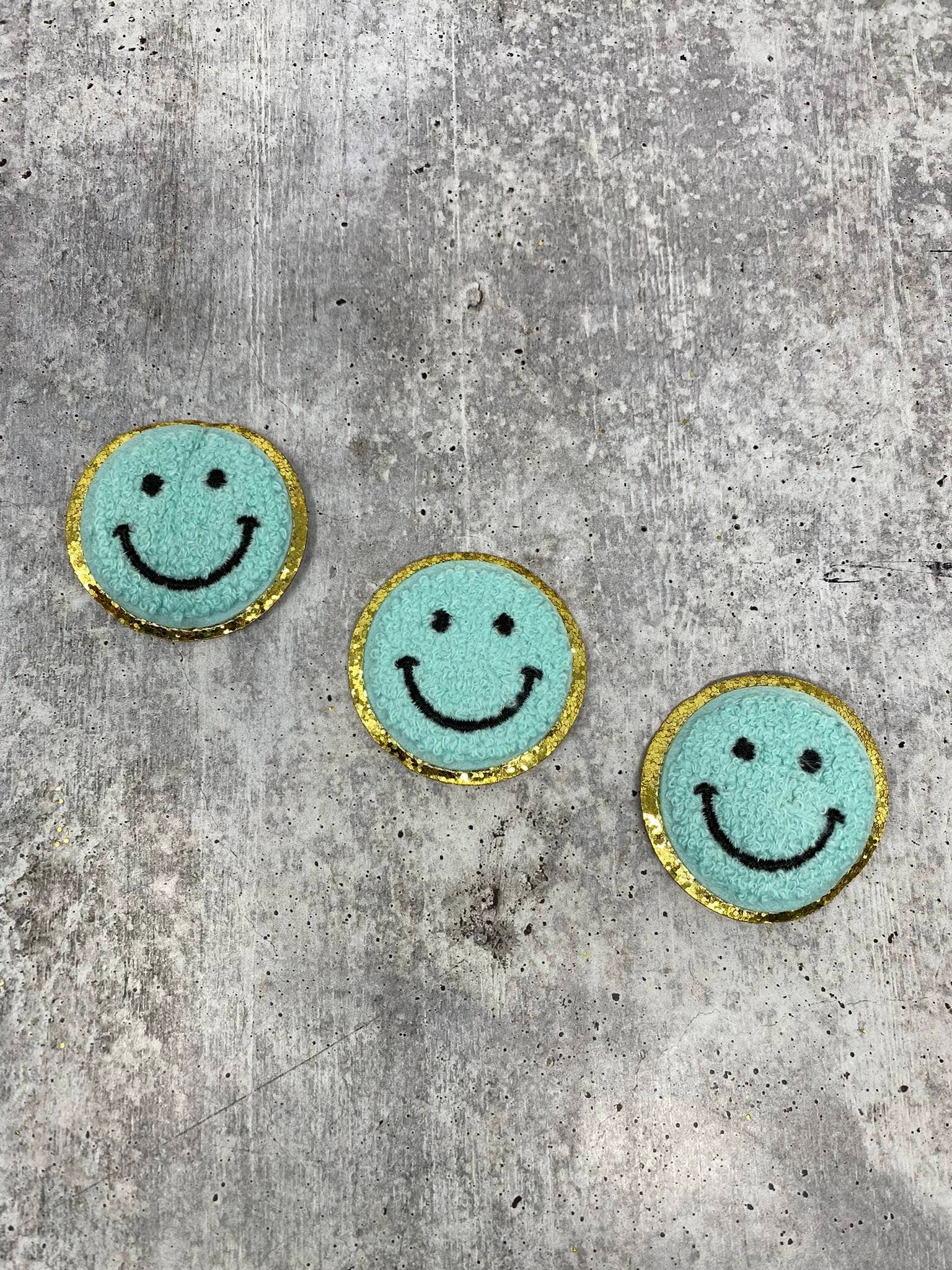 Chenille Patch Smiley Face Patch - Iron On Chenille Patch Smile Patch Blue