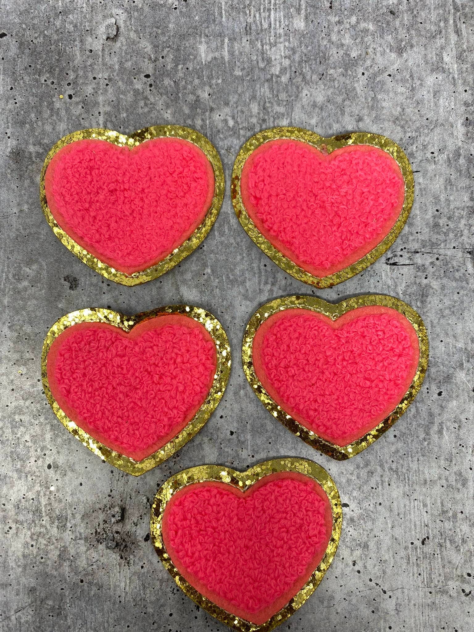 New: NEON Pink, 1-pc,Chenille Heart Patch w/Gold Glitter, Size 2.5, –  PatchPartyClub