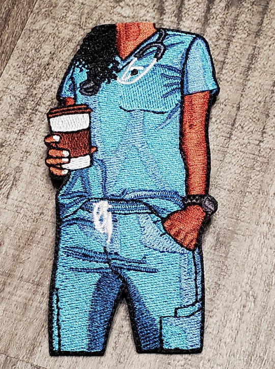 Exclusive, "Nurses Care a’Latte (African-American Nurse)", 100% Embroidery, Size 4", Iron-on Applique, DIY Patch for Clothing & Shoes