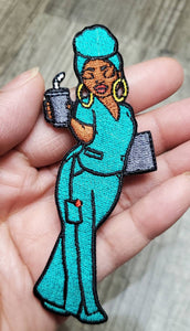 New Arrival, "Nurse Eva" with Coffee and Clipboard, 100% Embroidery, Size 4", Iron-on Applique, DIY Patch for Clothing & Shoes, Nurse Patch