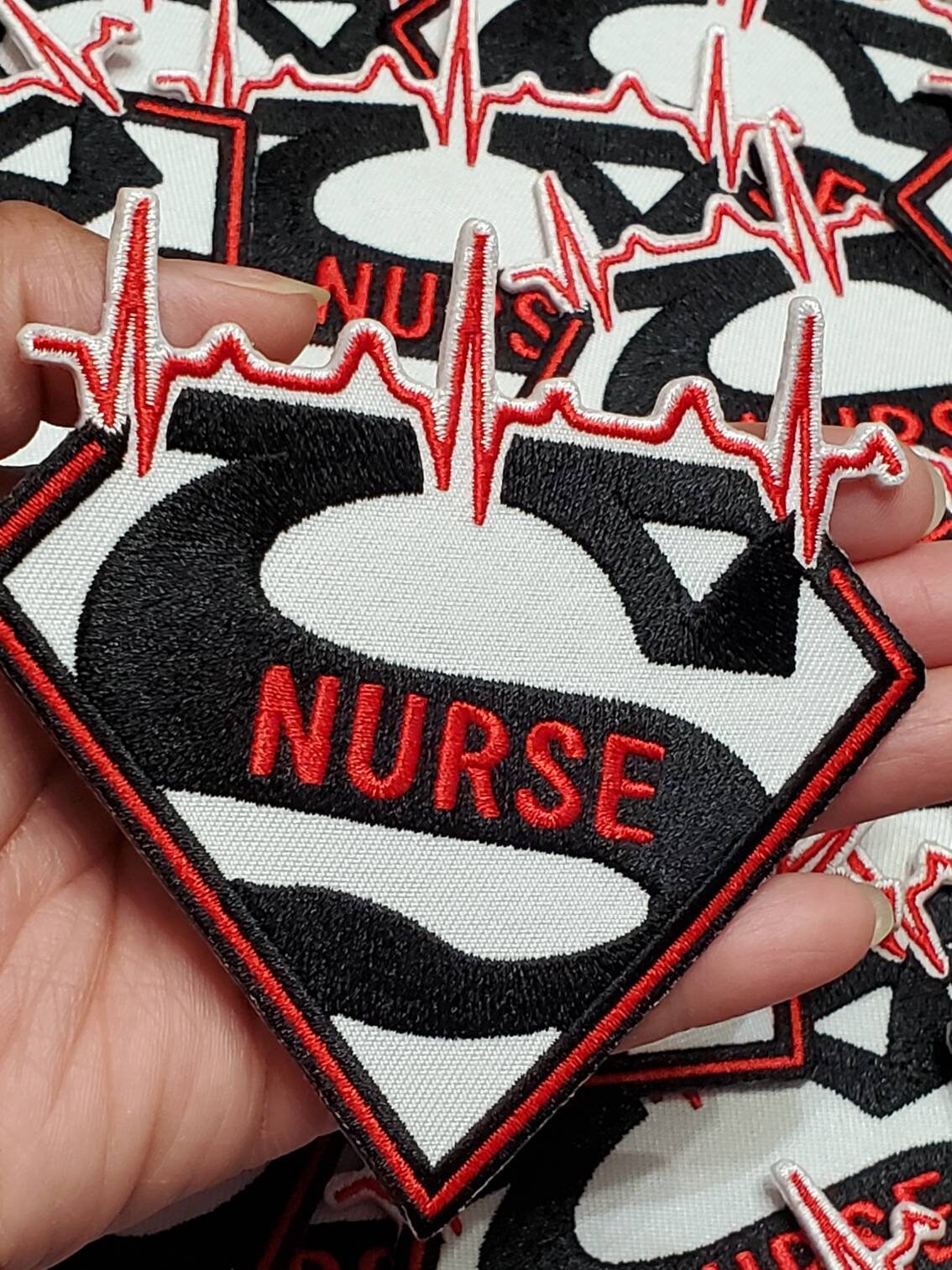 New Arrival, "Super Nurse Badge" Red/White/Black Embroidered Patch, Size 4", Iron-on Applique, DIY Patch for Clothing & Shoes