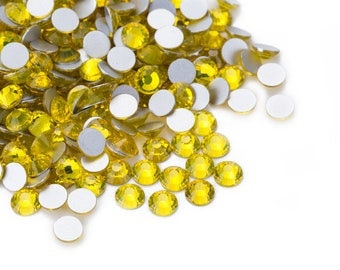Glass Rhinestones "YELLOW" Non-Hotfix, Sizes SS6 - SS30, Faceted Rhinestone Crystals, Round Beads, FlatBack Glass (1440), Periciosa Stones