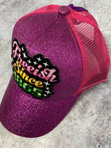 New, Juneteenth "Freeish Since 1865" Purple Messy Bun/Ponytail Hat, Glitter Hat, Sparkling Bad Hair Day Hat, Gift for Her, Fashionable Hat