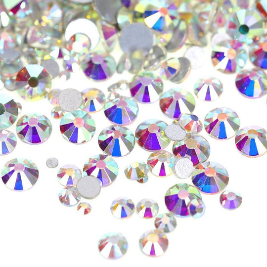 Glass Rhinestones "CRYSTAL AB" Non-Hotfix, Sizes SS6 - SS30, Faceted Rhinestone Crystals, Round FlatBack Glass (1440), Periciosa Stones