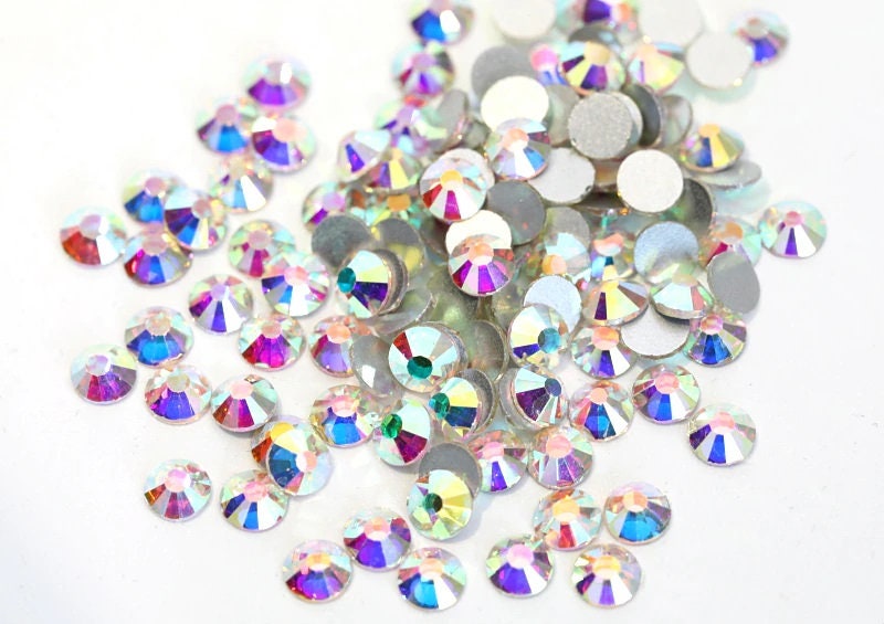 Glass Rhinestones "CRYSTAL AB" Non-Hotfix, Sizes SS6 - SS30, Faceted Rhinestone Crystals, Round FlatBack Glass (1440), Periciosa Stones