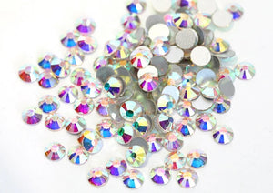 Glass Rhinestones "CRYSTAL AB" Non-Hotfix, Sizes SS6 - SS30, Faceted Rhinestone Crystals, Round FlatBack Glass (1440), Periciosa Stones